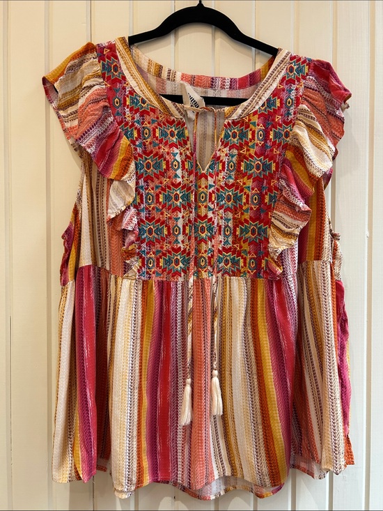 Savanna Jane Tops - Savanna Jane Multi-Color Embroidered Ruffled Boho Blouse